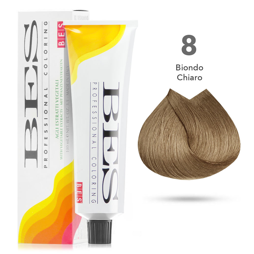Bes Professional Coloring tinta per capelli estratti vegetali - 8 BIONDO CHIARO - 100ML