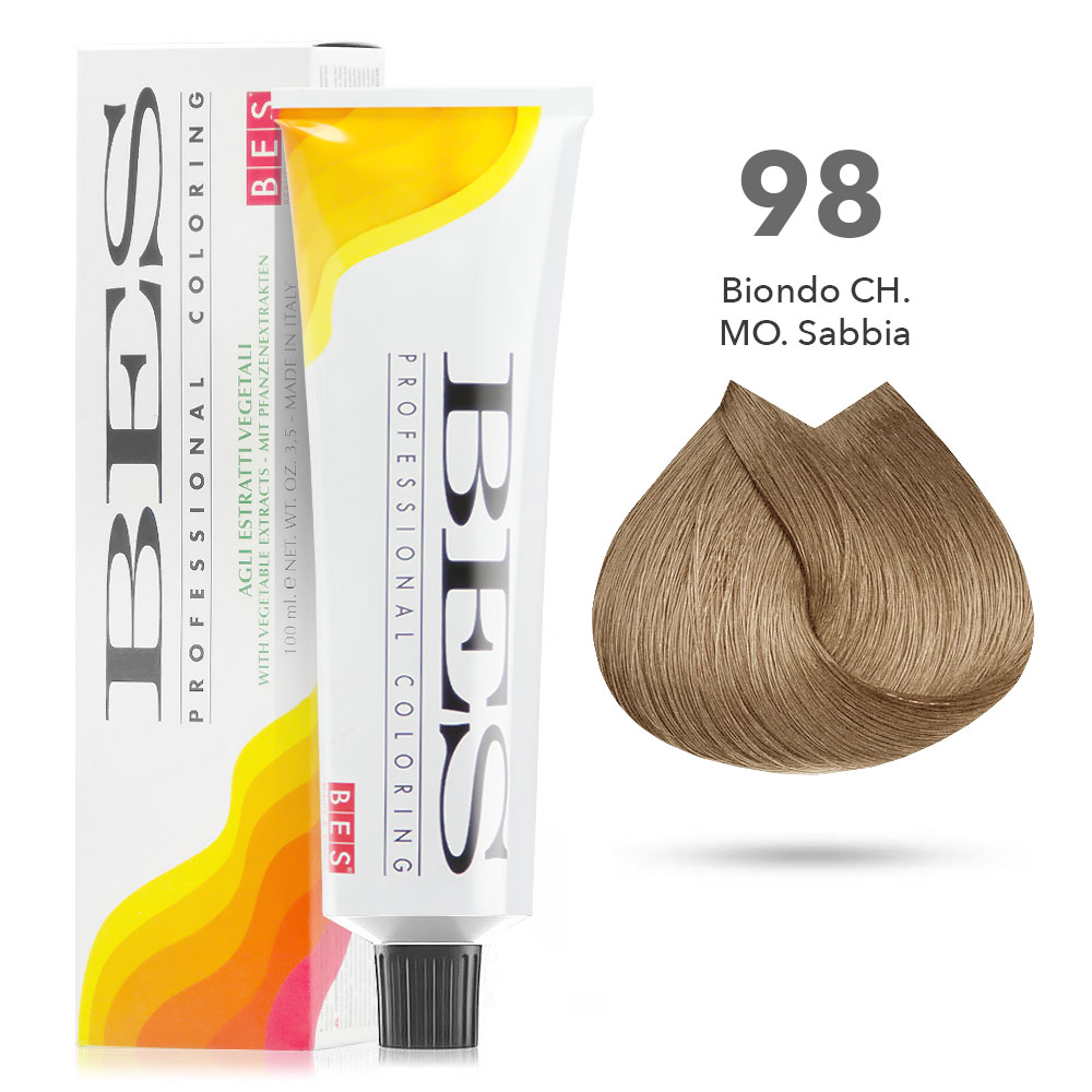 Bes Professional Coloring tinta per capelli estratti vegetali - 98 BIONDO CHIARISSIMO SABBIA - 100ML