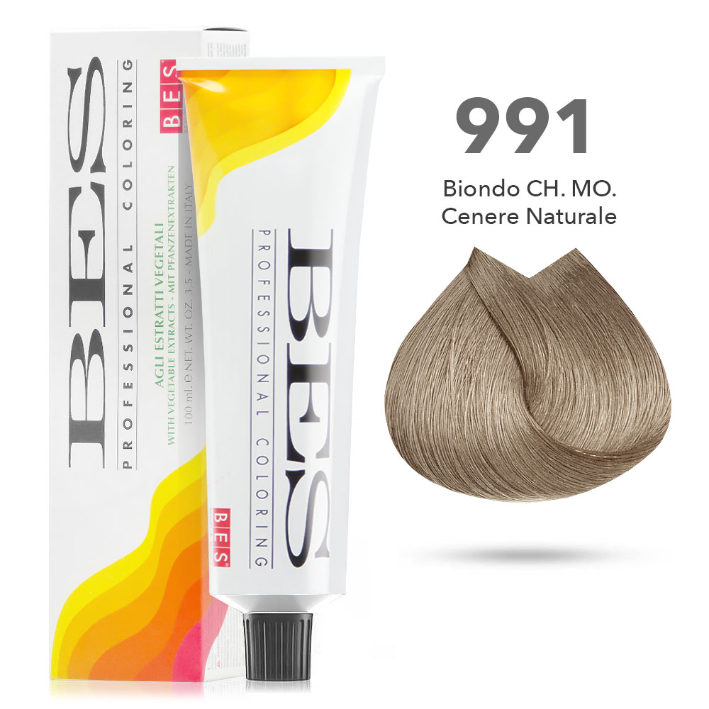Bes Professional Coloring tinta per capelli estratti vegetali - 991 BIONDO CHIARISSIMO CENERE NATURALE - 100ML