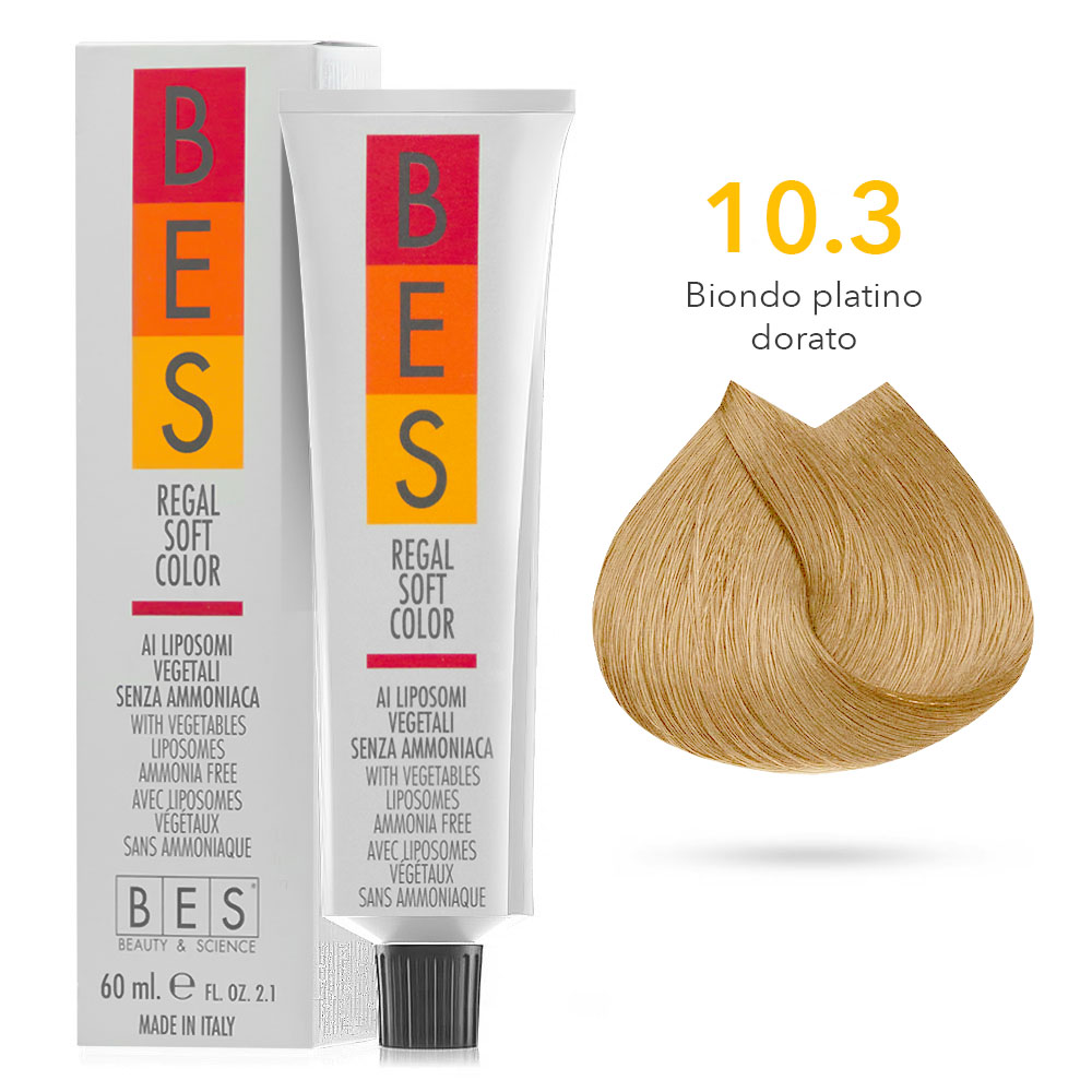 Tinta Riflessante tonalizzante Bes Regal Soft Color Liposomi Vegetali Senza ammoniaca 10.3 BIONDO PLATINO DORATO 60ml