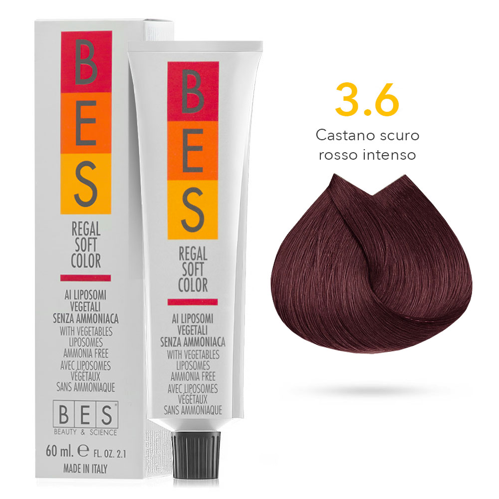 Tinta Riflessante tonalizzante Bes Regal Soft Color Liposomi Vegetali Senza ammoniaca 3.6 CASTANO SCURO ROSSO INTENSO 60ml