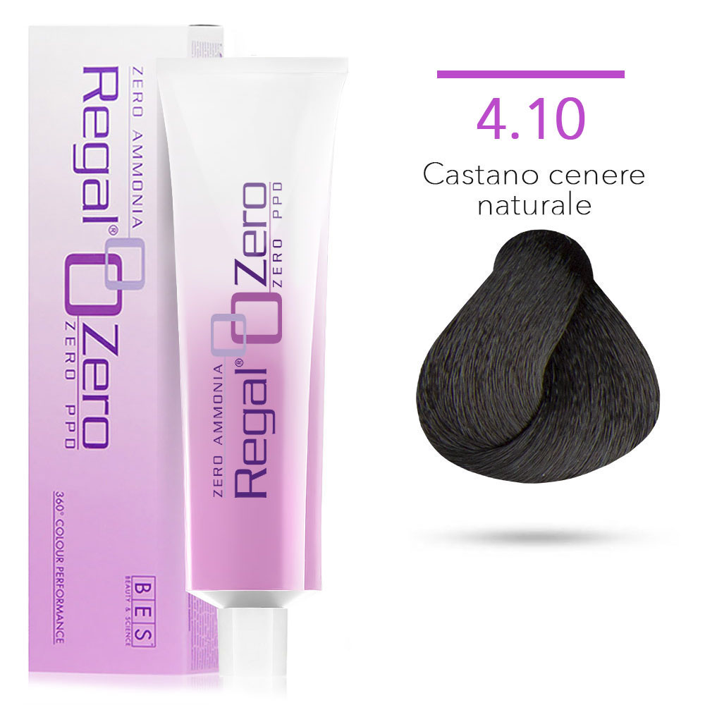 Bes Regal Zero senza ammoniaca senza ppd 4.10 CASTANO CENERE NATURALE - tinta per capelli - 100ml